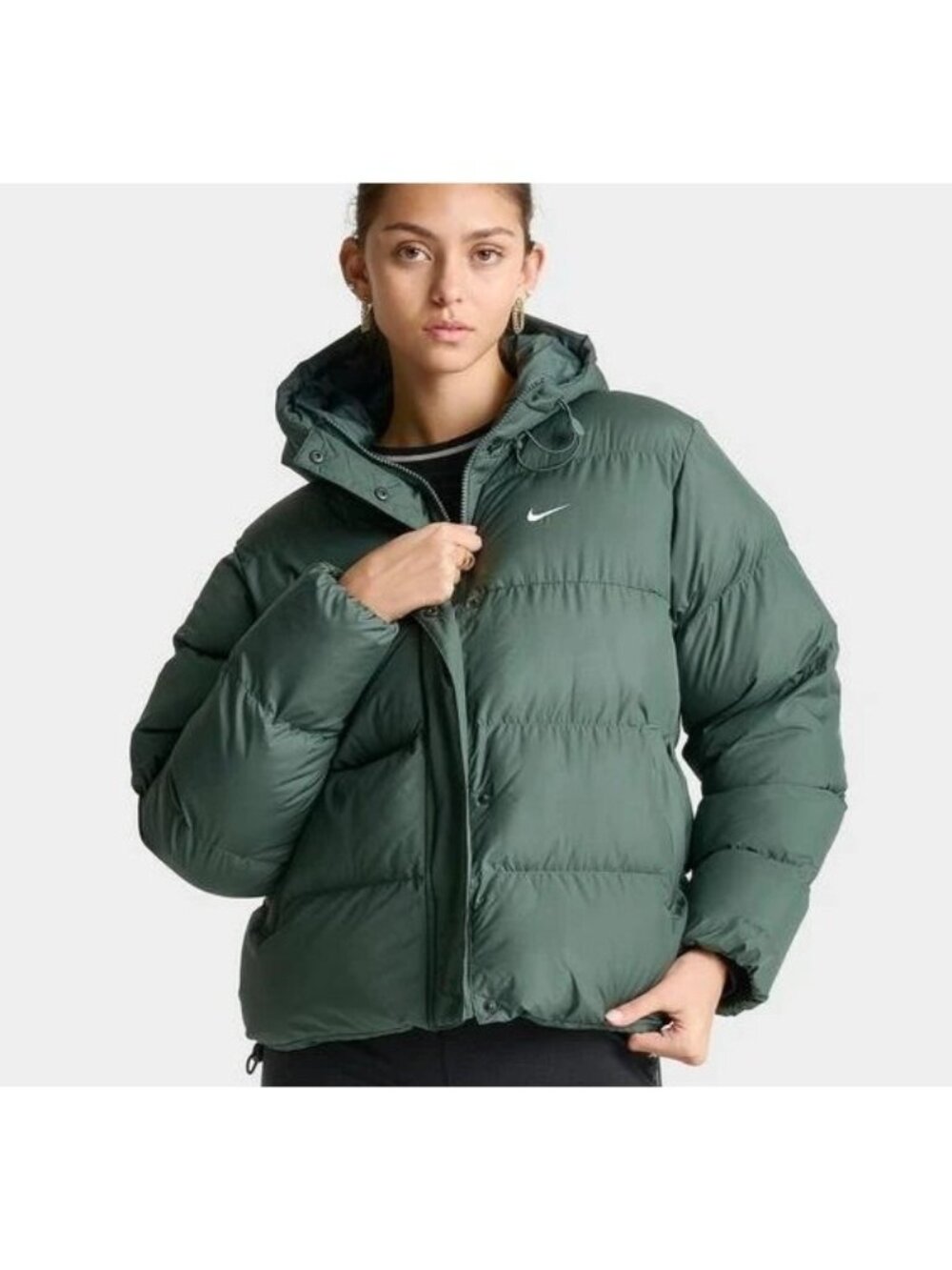 Women Nike Metro Therma-FIT Loose Hooded Puffer Green Jacket HF7898-338 Size L